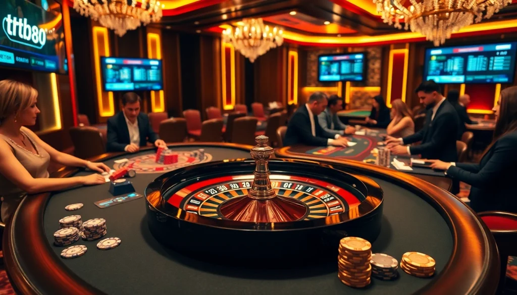 Watch players engage in thrilling action at tr88's sophisticated casino gaming table.