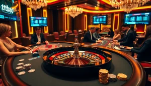 Watch players engage in thrilling action at tr88's sophisticated casino gaming table.