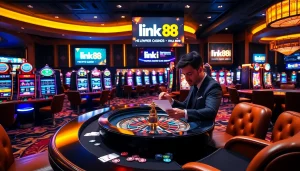 Experience the thrill of casino gaming as you explore link 88i with vibrant slot machines and colorful poker chips.