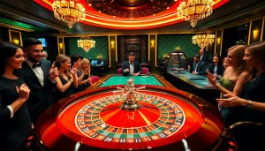Experience thrilling gameplay at https://debet.hot/ with a lively roulette table and vibrant casino atmosphere.