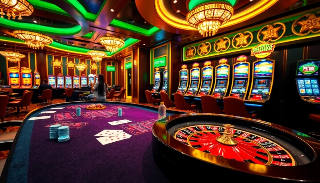 PHTAYA players engage in a thrilling casino game with vibrant chips and strategy at the table.