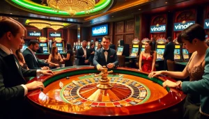 Players engaging in high-stakes gambling at a glamorous casino table featuring viral88 branding.
