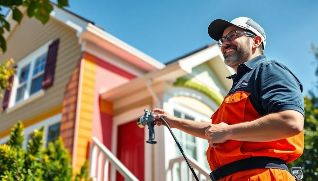 Exterior Painting Contractors applying fresh paint on a home with quality tools and vibrant colors.