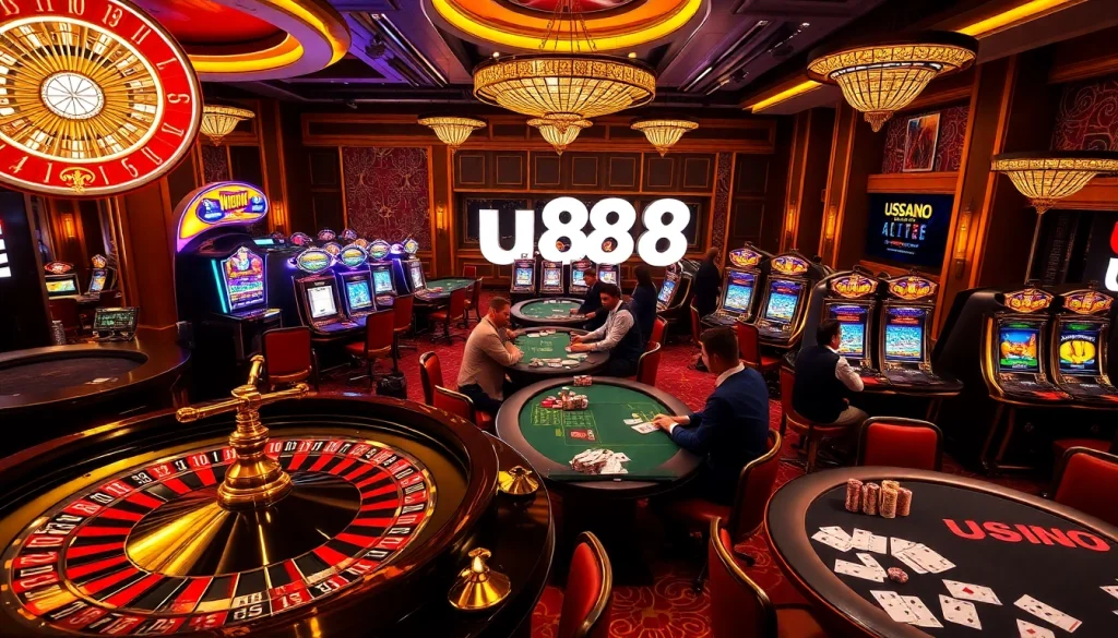 Experience the excitement of u88 gaming with vibrant casino tables, slot machines, and poker action.