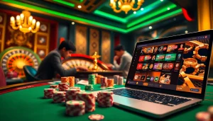 Vibrant online gambling experience at 789win com featuring casino tables and poker chips.