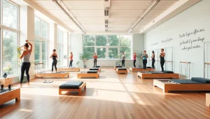 推奨トレーニングを紹介する魅力的なピラティススタジオの情景、自然光とフィットネス機器が揃った歓迎感のある雰囲気、ピラティス おすすめ。