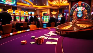 Tobet88's vibrant casino scene with poker, roulette, and slot machines showcases thrilling gambling excitement.