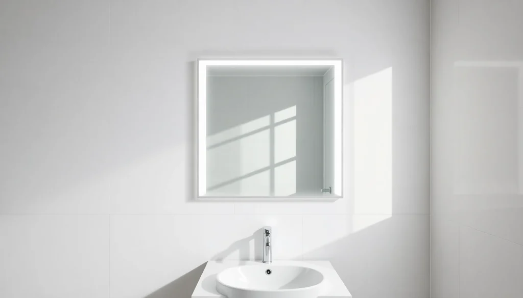 Illuminate your space with a modern mirror and led lights above a sleek vanity.