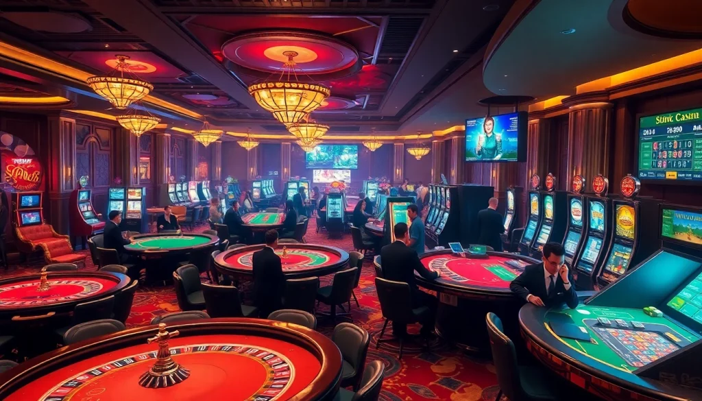 Thriving casino scene from https://rr88co.net/ showcasing poker, roulette, and vibrant online gambling activities.