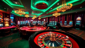 Engaged players enjoying HB88 casino games in a vibrant, luxurious setting.