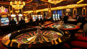 Experience the thrill of AZ88 with vibrant casino visuals featuring roulette, poker, and slot games.