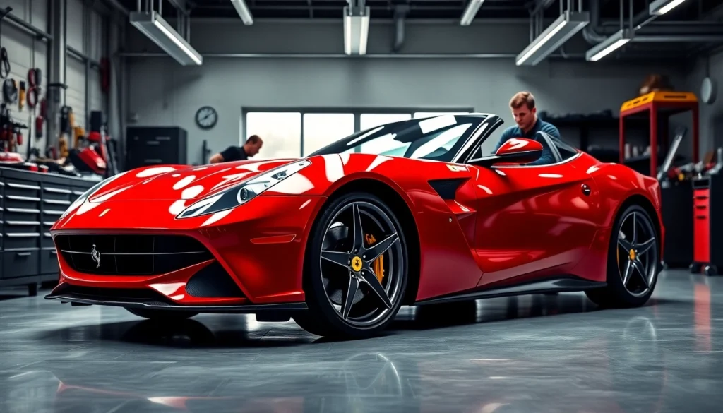 Performing Ferrari maintenance Durban in a modern workshop with tools meticulously arranged.