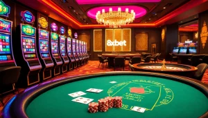 Experience the thrill of gambling at 8xbet's luxurious online casino with vibrant slot machines.