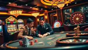 Gambling professionals engaging in fast-paced poker with 'imprumut rapid' strategies at a luxurious casino.