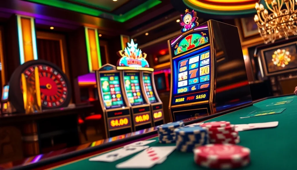 Engaging with the vibrant slot depo 5k machine amidst casino elegance and excitement.