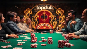 Topclub players engaged in high-stakes poker at a luxury casino table.