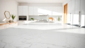 Stunning Quartz Kitchen Worktops displayed in a sleek, modern kitchen with natural light.