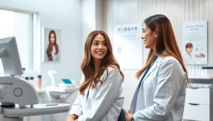 モダンなクリニックでの女性の薄毛治療相談、女性の薄毛治療の選択肢を紹介。