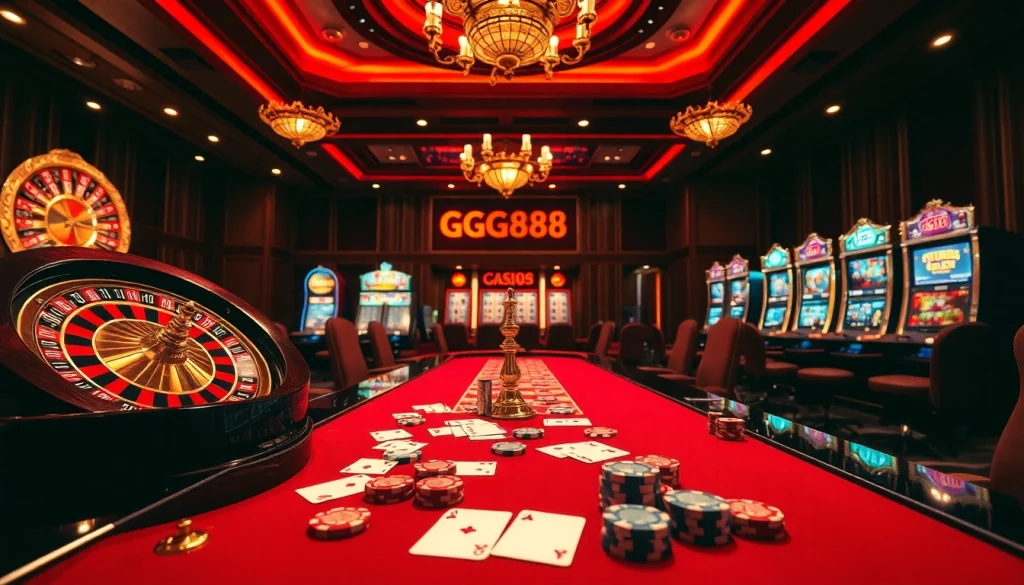 Gamble at GG88 with vibrant slot machines and elegant casino tables.
