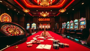 Gamble at GG88 with vibrant slot machines and elegant casino tables.