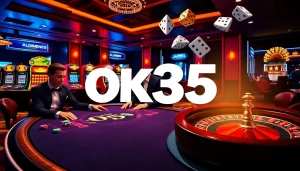 Experience the excitement of OK365 at a luxurious casino with poker games and vibrant slot machines.