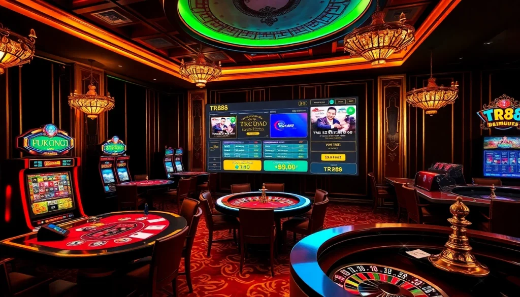 Experience the excitement of TR88 with high-stakes poker action and vibrant slot machines.