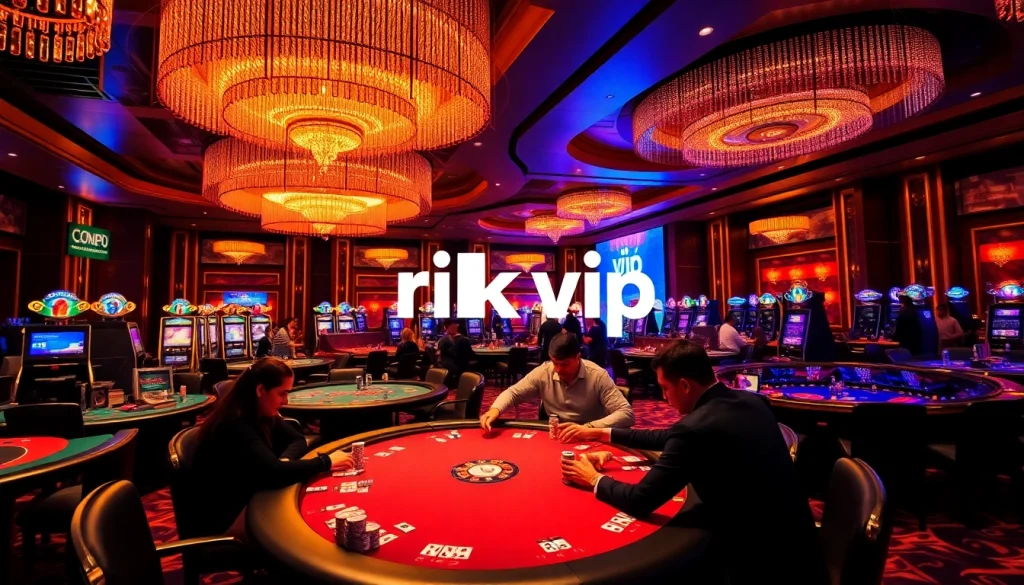 Engaged players enjoying high-stakes games at rik vip casino, surrounded by vibrant atmosphere.