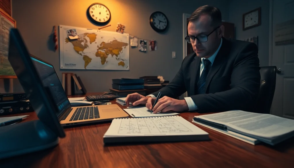 Private Investigator in Middletown, CT analyzing case files at a desk