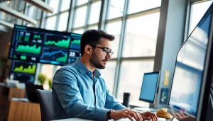 Analyze digital marketing metrics in a modern office environment for strategic insights.