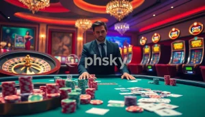 PHSKY gaming table with chips and cards inviting players to high-stakes excitement.