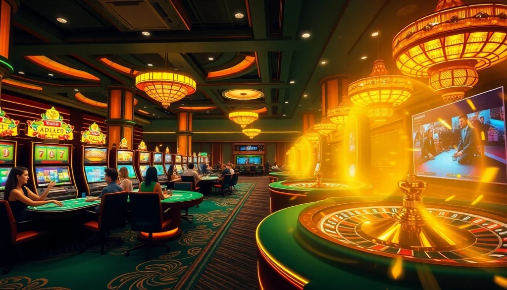 Players enjoying various games at LC88 Casino's online gaming platform, surrounded by vibrant visuals.