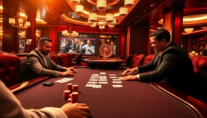 Experience high-stakes poker action at vin88.you with professional players and a luxurious casino backdrop.