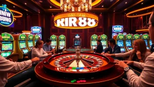 Experience the thrill of RR88 at a vibrant casino table with roulette and colorful chips.