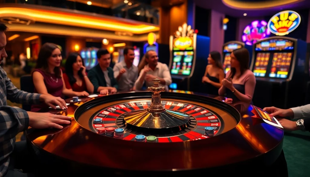 Playing at the luxurious roulette table at luck8 casino, surrounded by excitement and colorful chips.