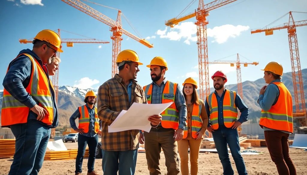 Engaged team at a construction site representing construction association colorado.