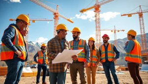 Engaged team at a construction site representing construction association colorado.