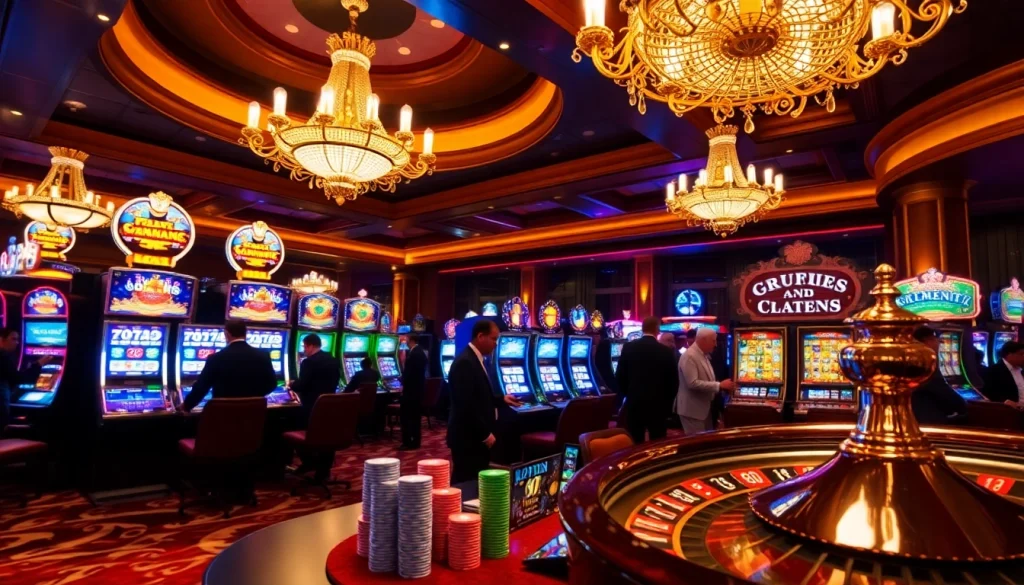 Players enjoying a thrilling slot experience in a vibrant casino atmosphere.