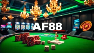 Experience thrilling online gambling at AF88 with vibrant poker chips and cards on display.