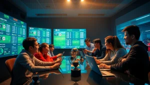 Exciting sports betting scene at https://keonhacai.gold/ with diverse players engaging with live football odds.