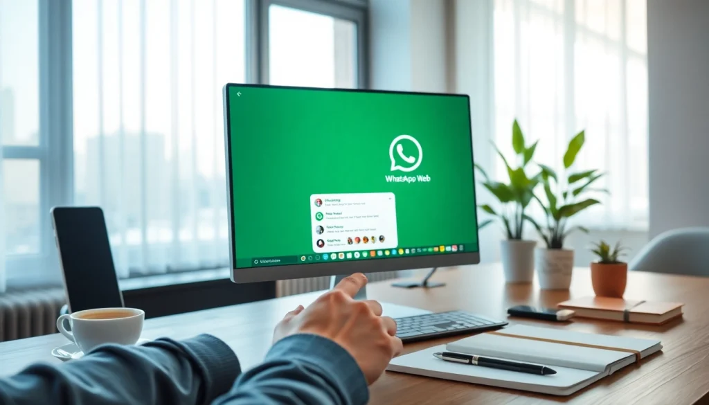WhatsApp Web on a computer screen in a modern workspace, symbolizing efficient cross-platform communication.