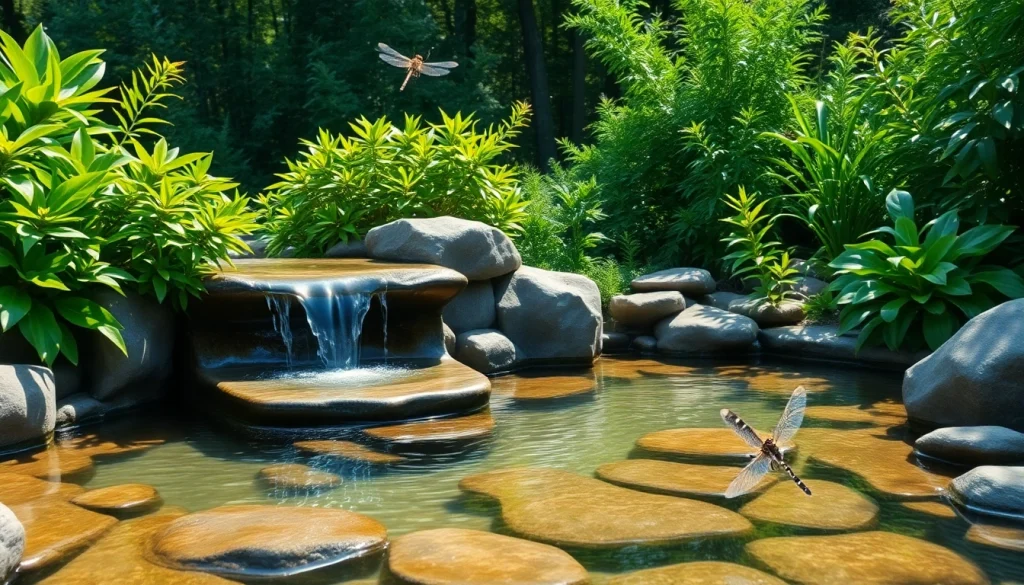 Enhance your garden with stunning water features, including a serene pond and waterfall.