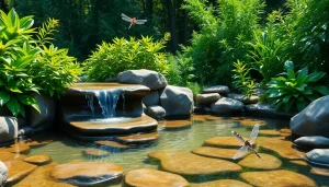 Enhance your garden with stunning water features, including a serene pond and waterfall.