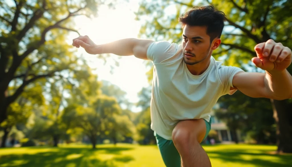 Movenetics training session showcasing athlete in action at a park, emphasizing dynamic movement.