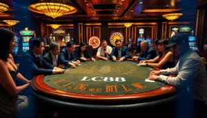 Experience the thrill of LC88 casino gaming with vibrant tables and engaged players.