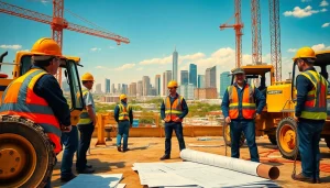 Dynamic Texas construction news scene showing workers and machinery at a vibrant site.