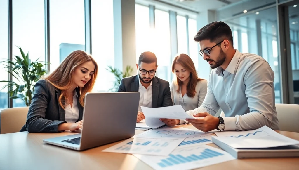 VAT Return Filing in UAE office setting with professionals collaborating on financial documents.