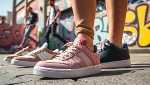 레플리카 스니커즈를 착용한 스타일리시한 캐주얼 룩