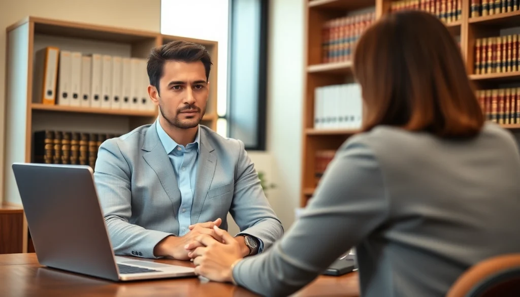 Virginia Immigration Lawyer consulting with a client in a modern office setting, exemplifying professionalism.