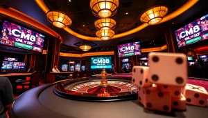 Exciting gameplay at CM88 casino with vibrant roulette wheel and engaging poker table.
