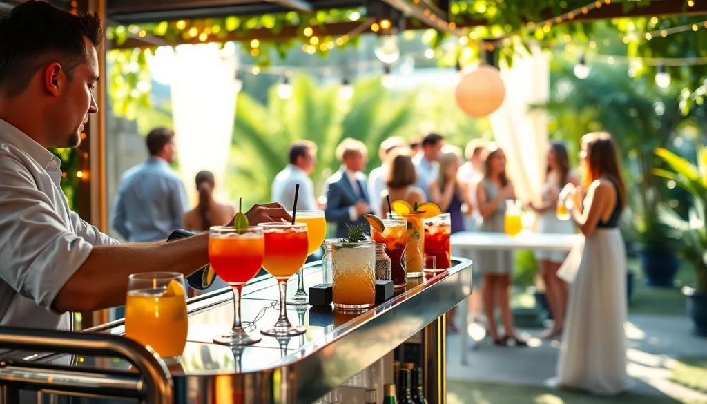 Enjoying a mobile bar service experience with colorful cocktails in a festive outdoor setting.